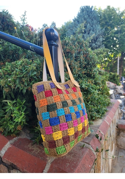 Fikriharika Design El Yapımı Renkli Kağıt İp Sepet Örgü Omuz Çantası Deri Tabanlı, Astarlı Ve Cepli Bohem Tasarım Çok Renkli Fikriharika Design El Yapımı Renkli Kağıt İp Sepet Örgü Omuz Çantası Deri Tabanlı, Astarlı Ve Cepli Bohem Tasarım Çok Renkli