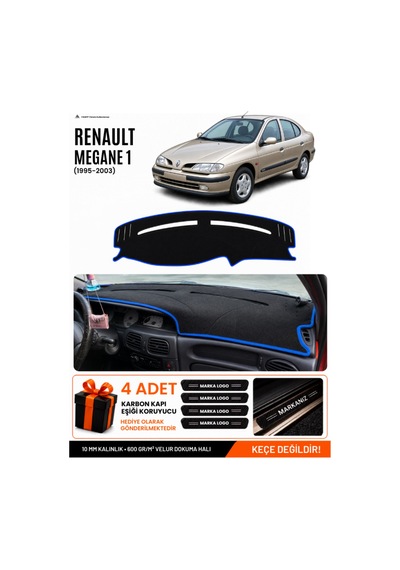 Renault Megane 1 1995-2003 Uyumlu Torpido Örtüsü, Torpido Kılıfı - Siyah Mavi