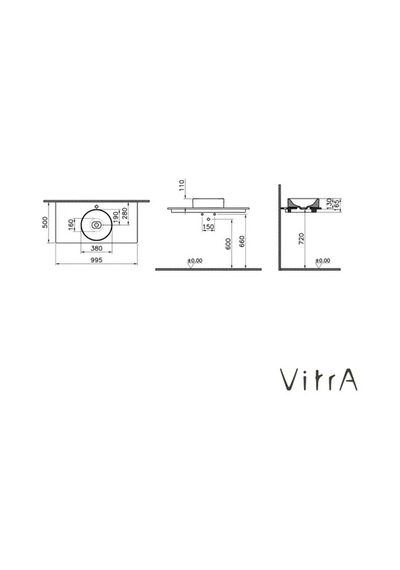 Vitra Metropole Seramik Üst Tezgah, 100 Cm Beyaz