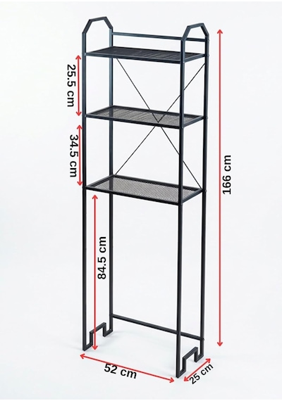 Metal Ayaklı 3 Raflı Banyo Rafı Klozet Üstü Dekoratif Raf Askılık Organizer