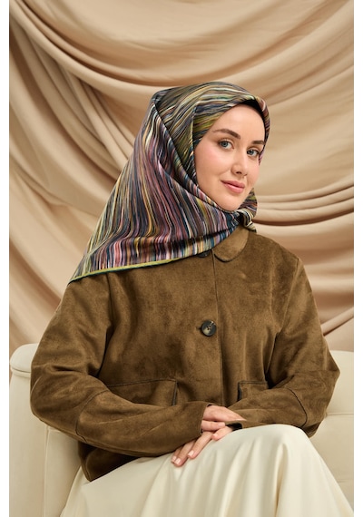 Silk Home Twill İpek Eşarp 11484-32 Petrol Yeşili, Yağ Yeşili, Sarı, Pembe, Yavruağzı
