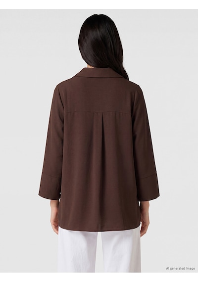 Lcw Everyday Kahverengi Gömlek Yaka Oversize Kadın Tunik