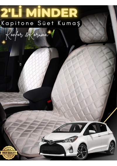 Toyota Yaris Uyumlu 2'li Süet Oto Koltuk Minderi Terletmez Universal Oto Aksesuar A4 Bej