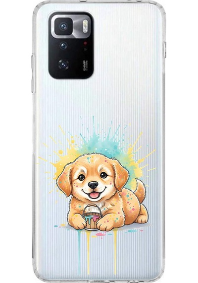 Poco X3 Gt İle Uyumlu Splash Köpek Tasarımlı Şeffaf Silikon Kılıf Şeffaf