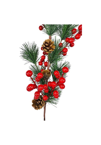 Yapay Çiçek Kokina Ve Çam Dalı Uzun Dal Kozalaklı 75cm Yılbaşı Çiçeği Red Berry Kırmızı