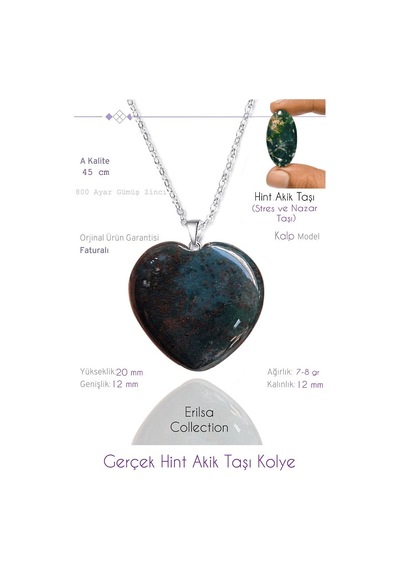 Erilsa Sertifikalı Gerçek Kalp Model Hint Akik Taşı Kolye Çok Renkli