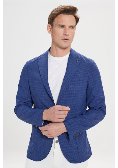AC&Co / Altınyıldız Classics Erkek Slim Fit Dar Kesim Desenli Kırlangıç Yaka Ceket Lacivert