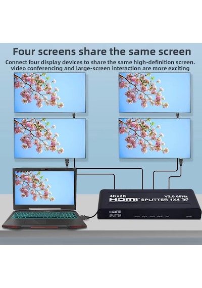 Lunatic 8056 4 Port Çoklayıcı 1x4 Hdmı 2.0 Splitter 4k 60hz 1 Giriş 4 Çıkış 4 Port Uhd Yüksek Hızlı Sinyal Dağıtıcı Monitör Projektör İçin 3d Hdcp Desteği