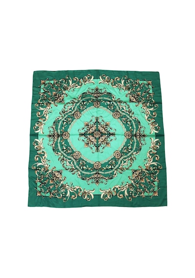 Tikitonki Zümrüt Yeşili Kare Kesim Çiçek Desenli Eşarp - 90x90 Yeşil Yeşil