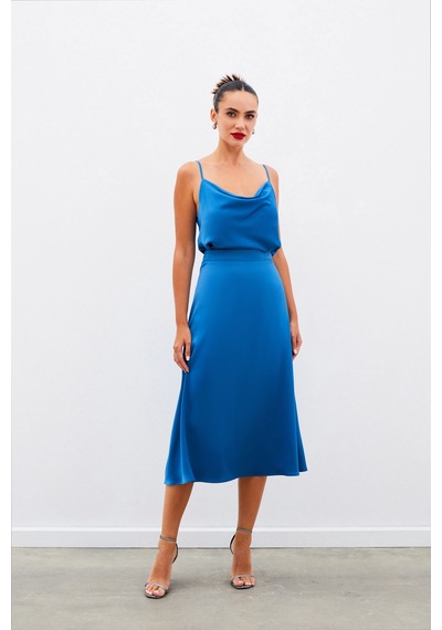 Sateen Midi Boy Saten Etek - İndigo-134963 İndigo