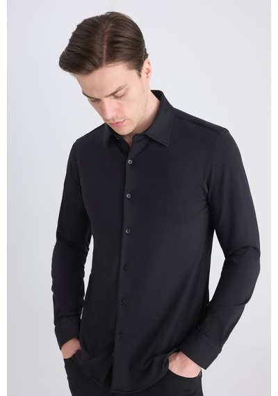 Twn Slim Fit Siyah Örme Gömlek 5ec02ad04259m Çok Renkli