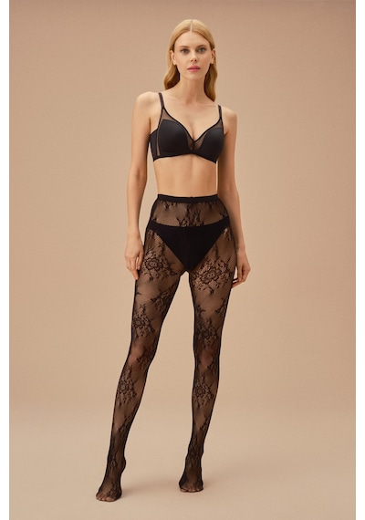 Suwen Fishnet Lace Külotlu Çorap Sc3048012 Siyah
