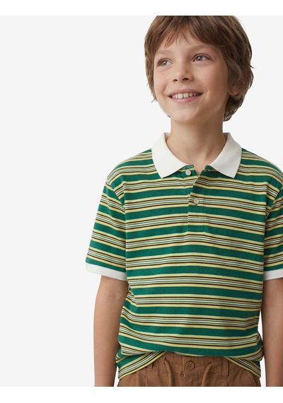Koton Pamuklu Kısa Kollu Polo Yaka Çizgili Tişört Yeşil Çizgili 6skb10274tk