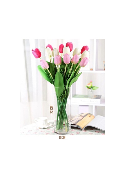 Silindir Cam Vazo Dekoratif Büyük Boy 22 Cm Beyaz
