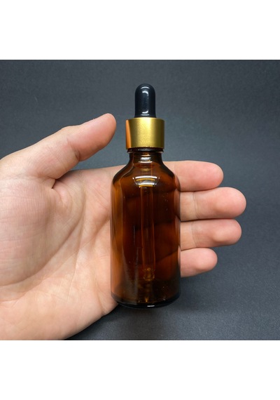 Amber Cam Damlalıklı Şişe Gold Metalik Kapak Kahverengi 50 ML
