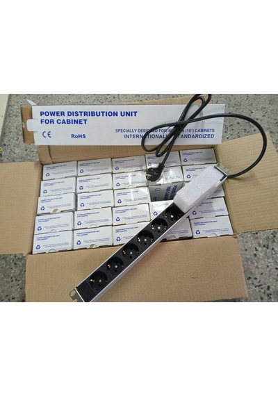 19" 1U 6'Lı Schuko Sigortalı Alüminyum Rack Kabin PDU(25 ADET)