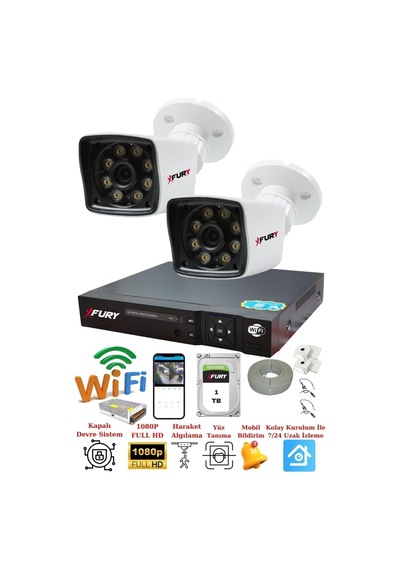 Fury 2 Kameralı 5mp Lens 1080p 2mp Color Görüntü 8 Warm Led Gece Görüş Fullhd Güvenlik Kamera 5525w 1tb