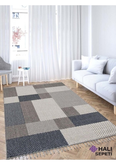 Enti Bukle 1403 Gri-mavi Iskandinav Halı Kesme Yolluk Salon Halı Koridor Oturma Odası Halısı Gri
