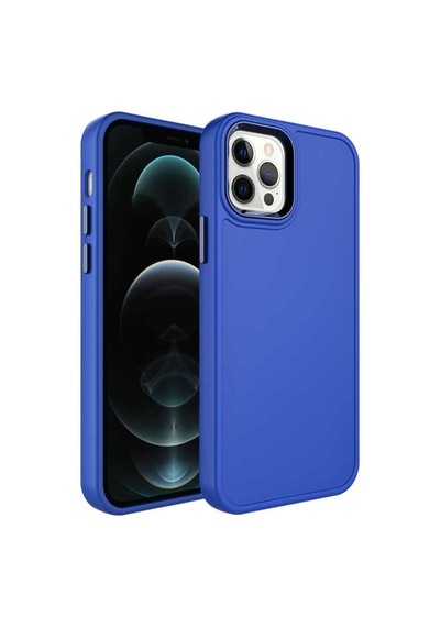 Apple Uyumlu iPhone 12 Pro Kılıf Metal Çerçeve Ve Buton Tasarımlı Sert Zore Botox Kapak Saks Mavi