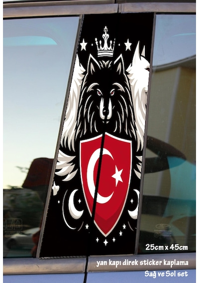 Kurt Türk Sticker Yan Kapı Direk Kaplama 2li Sol Sağ Takım Yapıştırma