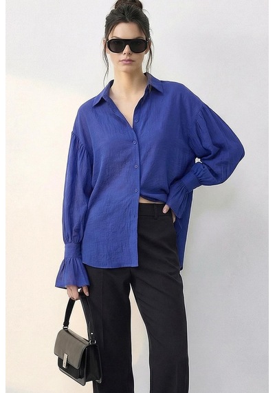 Shade Kadın Fırfır Manşet Detaylı Oversize Gömlek 533 60286029 - Çivit Mavisi
