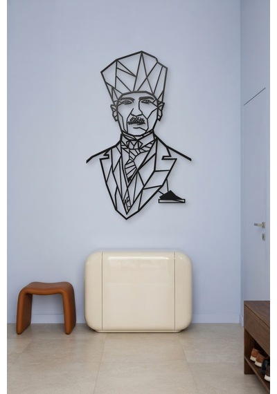 Atatürk Çizgi Metal Duvar Tablosu - Duvar Sanatı - Duvar Dekoru - Siyah