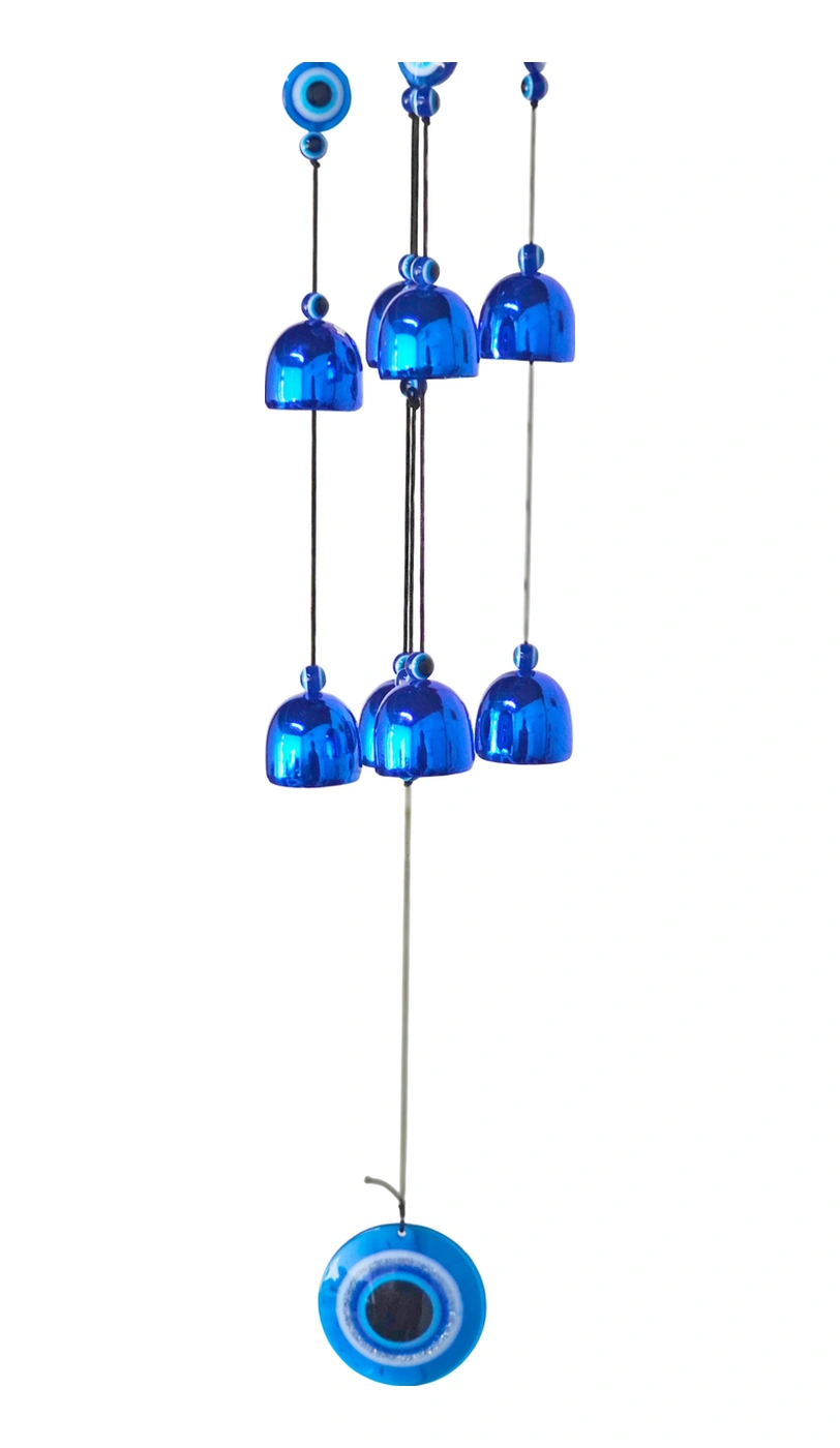 Feng Shui Nazar Boncuğu Rüzgar Çanı Metal Kötü Göze Karşı Dış Mekan Dekoratif Bahçe Kapı Süsü 65 Cm. 60  Cm