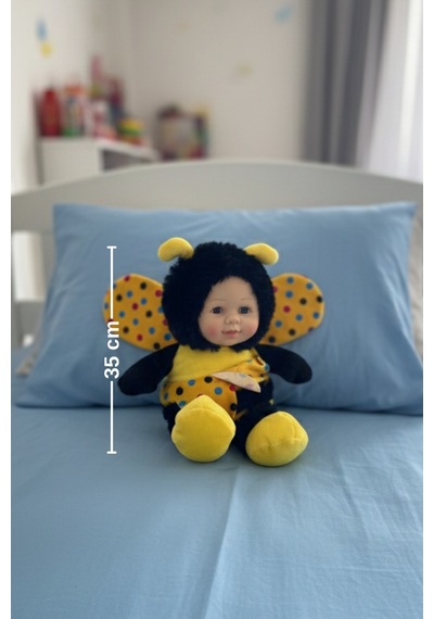 Sevimli Bebek Yüzlü Arı Peluş Oyuncak Arı Kostümlü Bebek 25 Cm - Yumuşak Uyku Arkadaşı Hediyelik Sarı