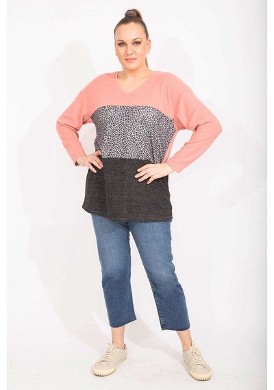 Şans Kadın Renkli Rahat Kesim Yumoş Kumaş Renk ve Desen Kombinli Sweatshirt 65n35489-renkli Çok Renkli