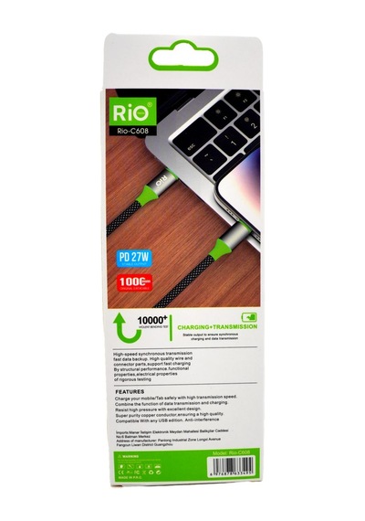 Rio Tech Pd 27w Hızlı Şarj Ve Veri Aktarım Usb Type-c To Lightning Kablo 1m