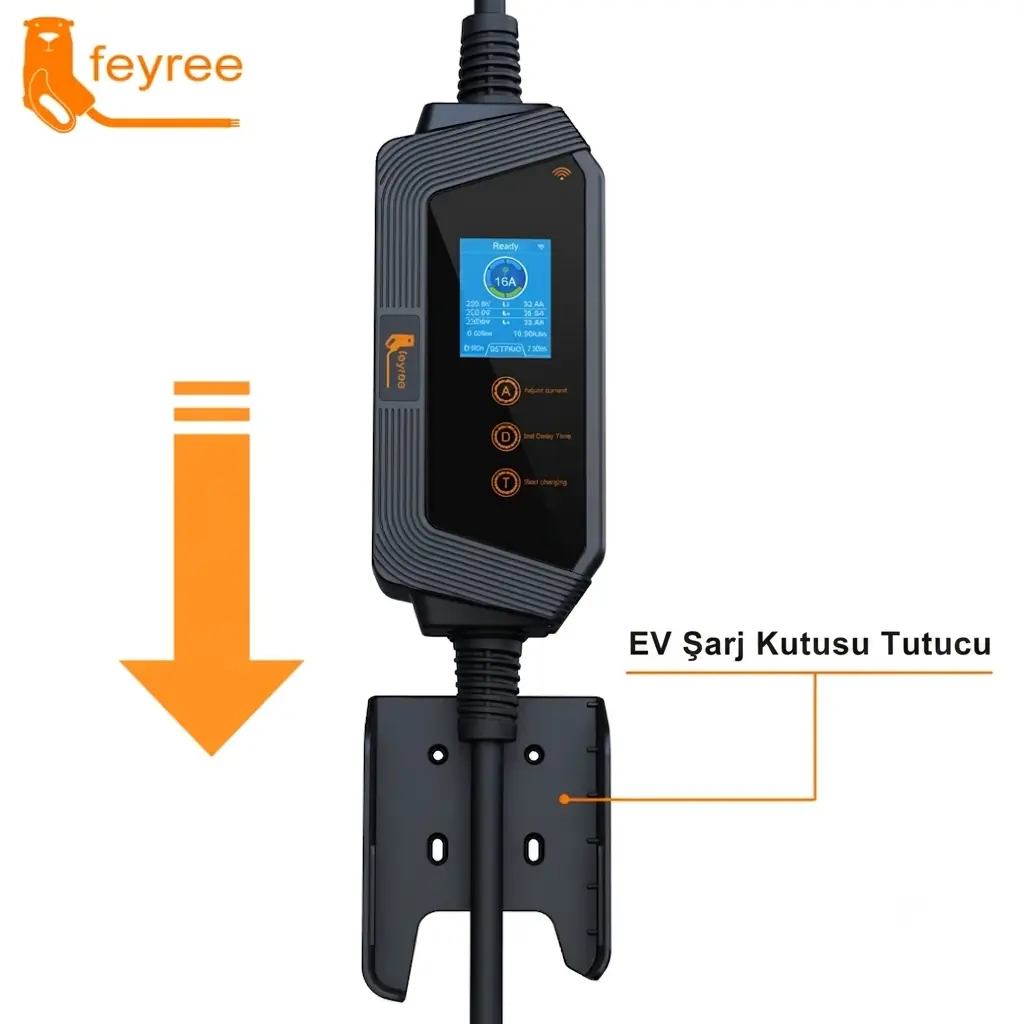 Feyree 32amper 3 Faz Tip-2 Elektriki Araç Taşınabilir Şarj İstasyonu 22kw Wıfı-app Özellikli 5metre 22 kw