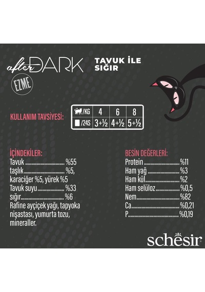 Schesir After Dark Pate Tavuk Etli Ve Sığır Etli Tahılsız Yetişkin Kedi Konservesi 80 Gr