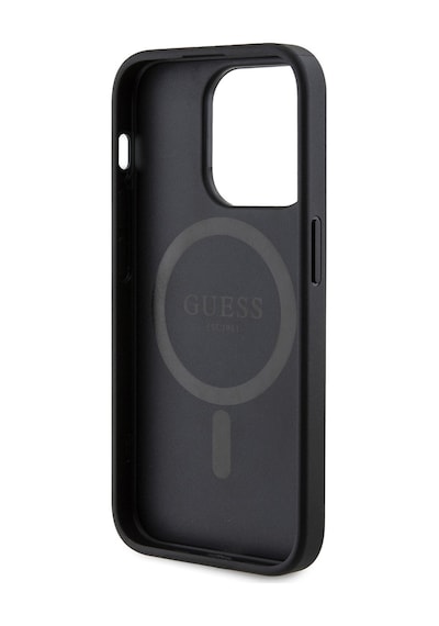Apple Uyumlu iPhone 14 Pro Max Kılıf Guess Lisanslı Magsafe Şarj Özellikli Pu Üçgen Logo 4g Desenli Kapak Siyah