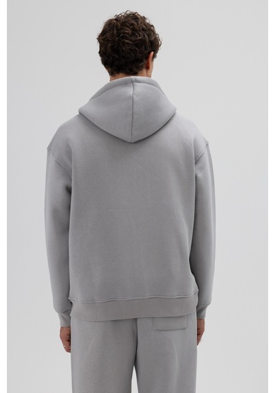 Vamos Basic Fermuarlı Oversize Kapüşonlu Sweatshirt Gri