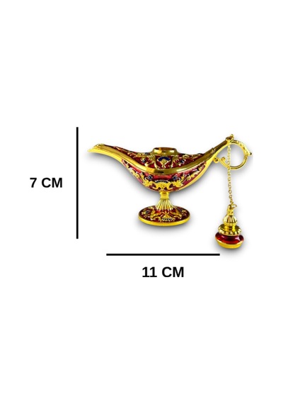 Aladdin Sihirli Lambası Renkli Işlemeli Dekoratif Biblo Alaattin Metal Çelik No:1 - 11x7 CM