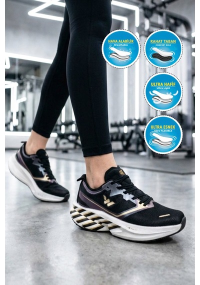 Walkway Siyah-altın Hafif Esnek Unisex Koşu Yürüyüş Ve Spor Ayakkabı Space G Siyah - Altın