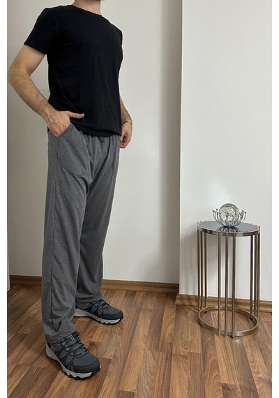 Erkek Pamuklu Cepli İpli Lastikli Bel Pijama Altı Eşofman Antrasit