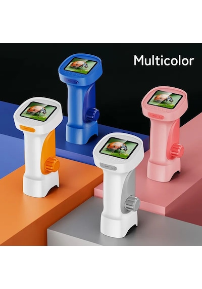 395 Pembe Taşınabilir Dijital Çocuk Mikroskobu - 2.4 İnç Ips Ekranlı, 1080p Full Hd, 1000x Zoom, 8 Led Işıklı Eğitici Bilim Kiti