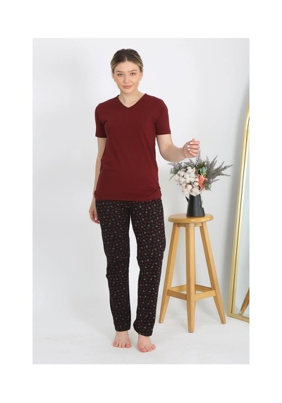 İkikareshop Kadın Kısa Kol Pamuk Penye Pijama Takım Bordo Çok Renkli İkikareshop Kadın Kısa Kol Pamuk Penye Pijama Takım Bordo Çok Renkli