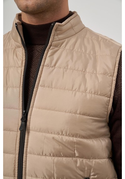 İmza Bej Kapitone Dik Yaka Düz Garnisiz-biyesiz Slim Fit Yelek 1009245150 Bej
