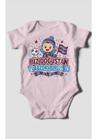 Morivokids Biz Doğuştan Trabzonsporluyum Kısa Kollu Bebek Body %100 Pamuk Bebe Pembe