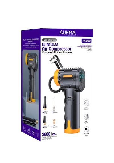 Auhma 6600 Şarjlı Araç Otomobil /bisiklet/ Motosiklet Lastik Pompası Hava Kompresörü 150 Psi 1 Adet