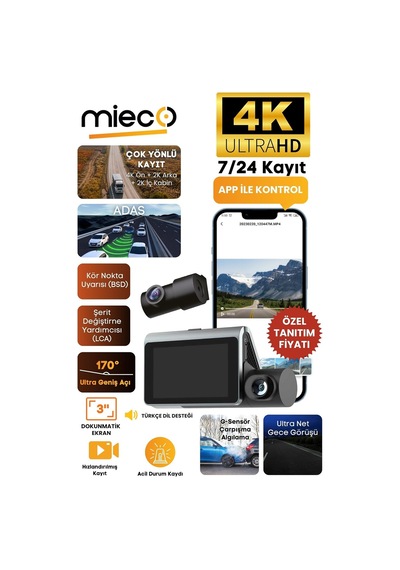 Tr X18 Wifi /4k Uhd/ 170 Ultra Geniş Açı/adas/g-sensör / 3 Kameralı Araç Kamerası