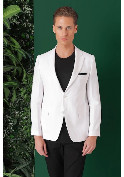 Efor Comfort Fit Çift Yırtmaç %100 Keten Casual Beyaz Ceket C 668 Beyaz