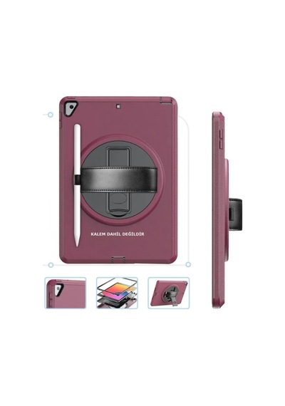 Jenerik Apple İpad 10.2 7.nesil Kılıf Hand Strap Tablet Kılıfı - Mürdüm