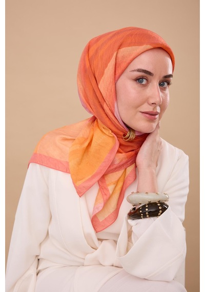 Silk Home Olinda İpek Eşarp 47005-10 Somon, Şeftali, Turuncu, Kırmızı, Bordo
