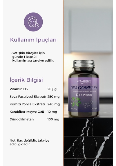 Dim Complex 30 Kapsül Dım 100 Mg, D3 Ve Bitkisel Ekstreler İçeren Takviye Edici Gıda