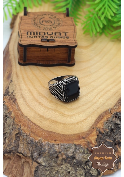 Midyat Nurtaş Gümüş Oniks Taşlı Hasır Model 925 Ayar Gümüş Erkek Yüzük 201023346