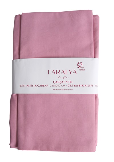 Faralya Life Baskılı Çift Kişilik Pike Takımı 200x220 Cm Pike 240x260 Çarşaf 2 Adet 50x70 Yastık Kılıfı %100 Pamuk Yumuşak Dokulu Yatak Örtüsü Seti Pembe