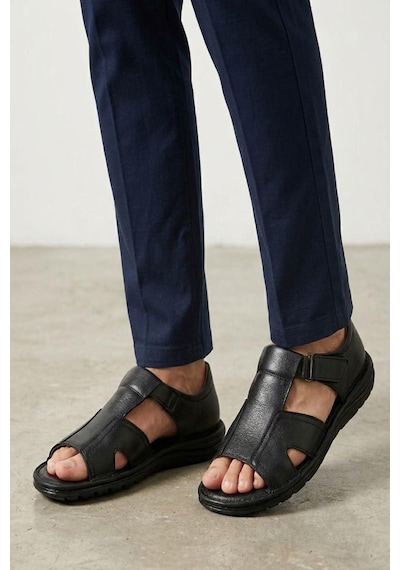 Pisagor Ps-5347 Erkek Hakiki Deri Comfort Sandalet Ayakkabı Siyah